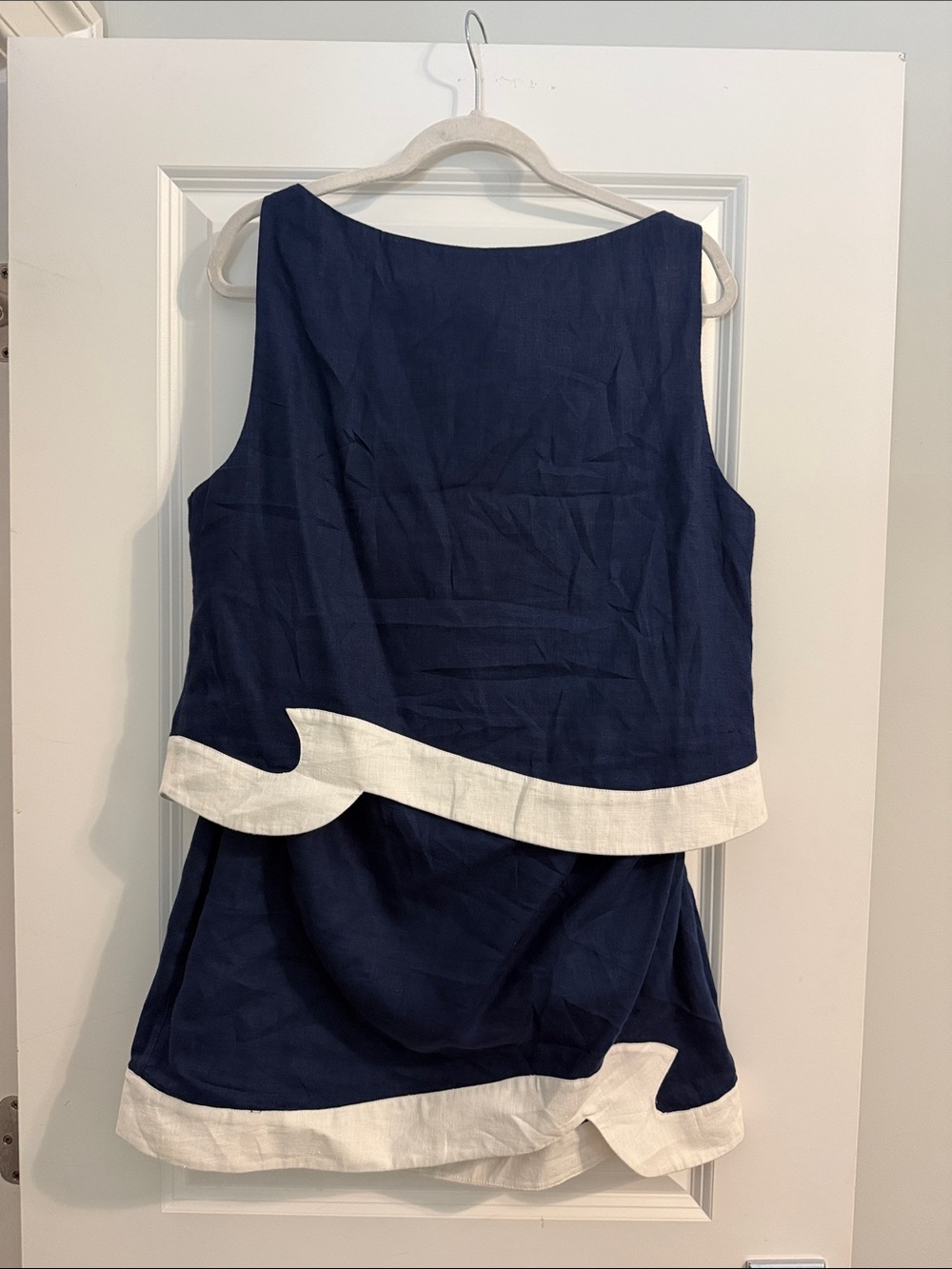 STAUD 2 piece navy & white linen wave set
